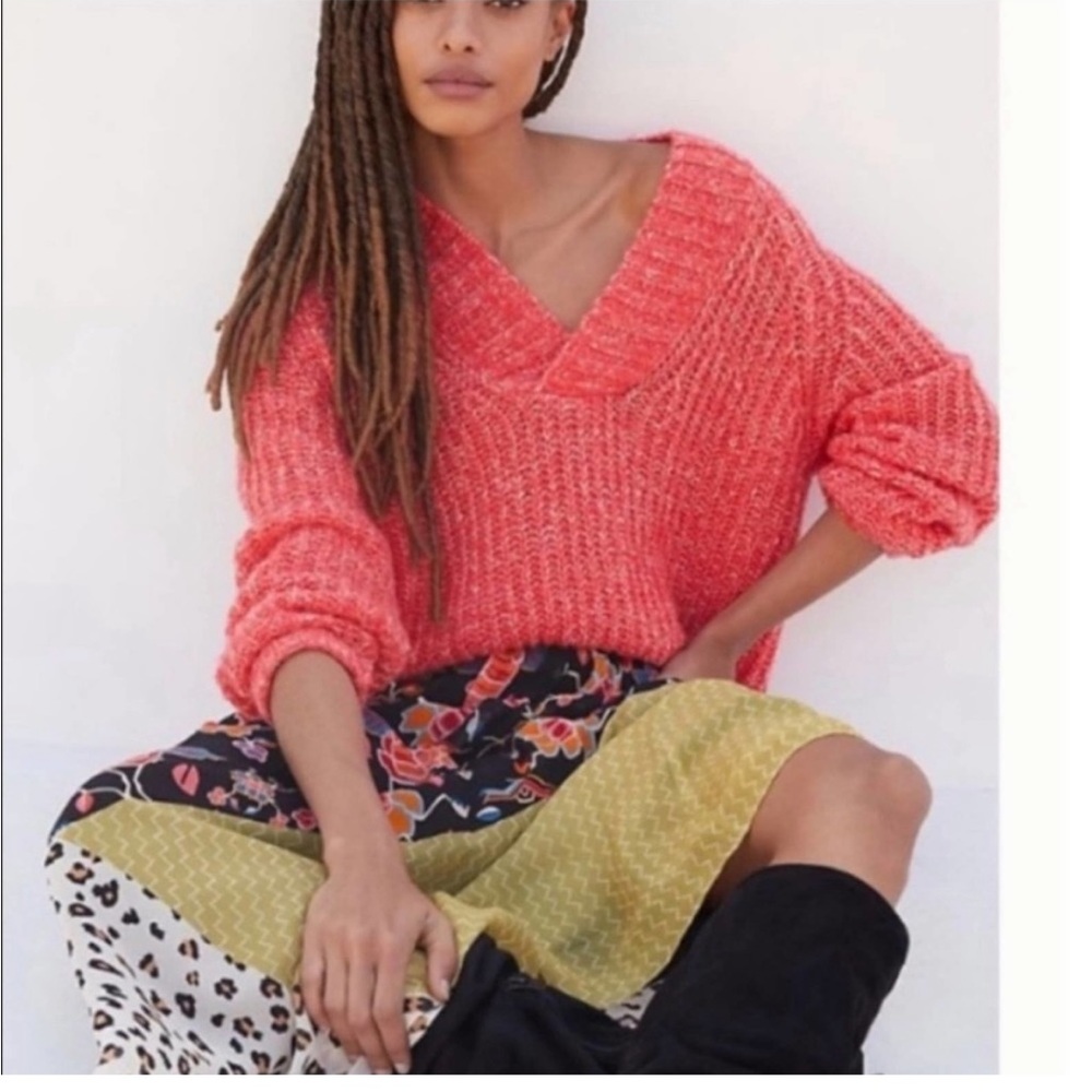 Pink knit v neck anthro sweater